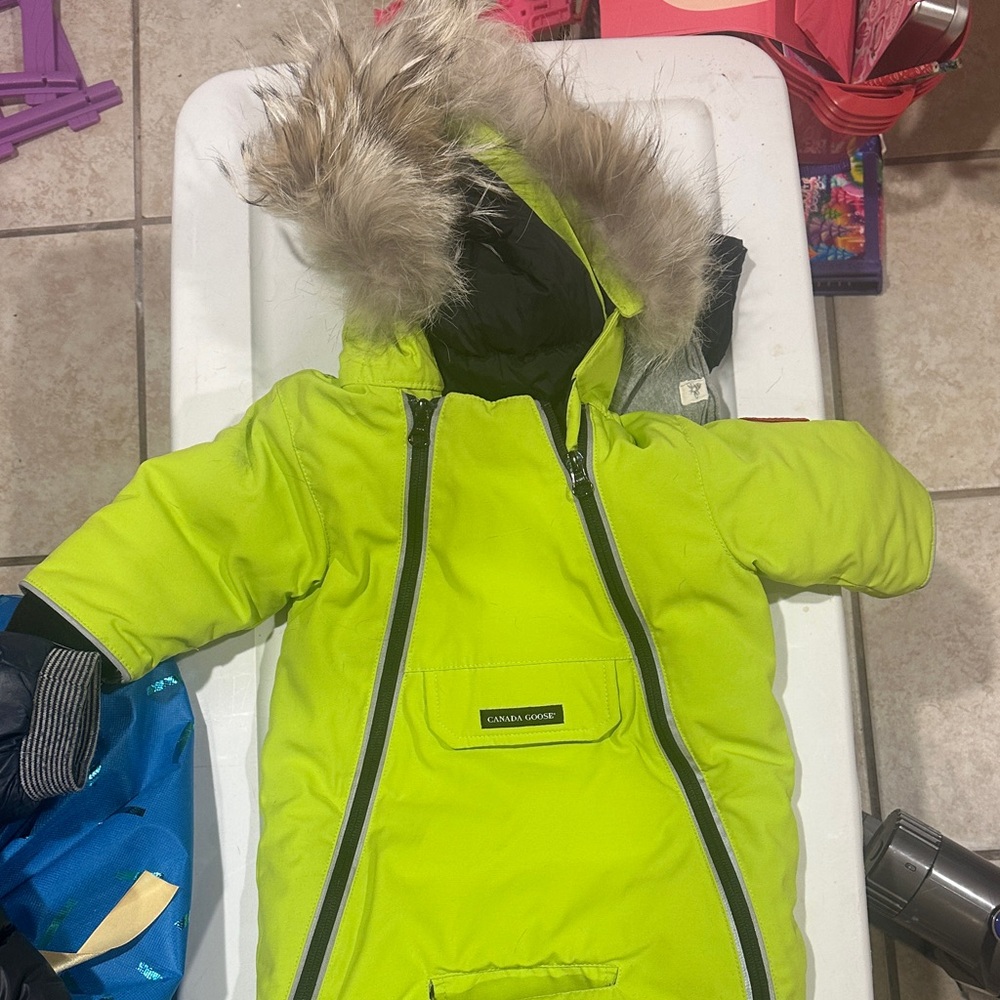 Kenneth Cole Bright Green Snowsuit with Fur Trim